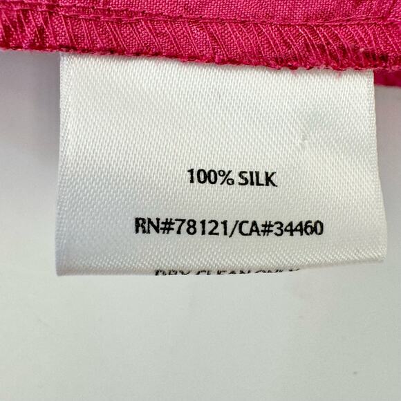 Eileen Fisher Crinkle Silk Blazer Jacket Hot Pink Button-Down 3/4 Sleeve | Small - Picture 10 of 11